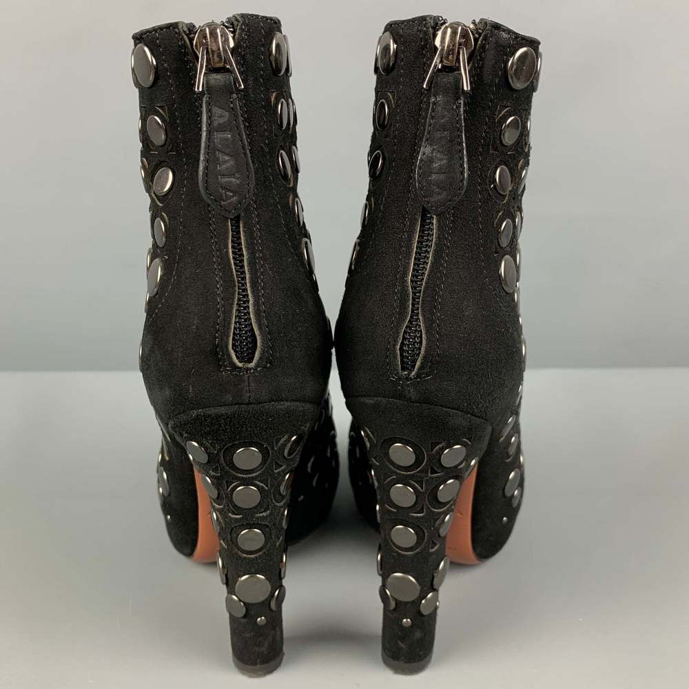 ALAIA Black Leather Studded Suede Back Zip Boots - Picture 5 of 7